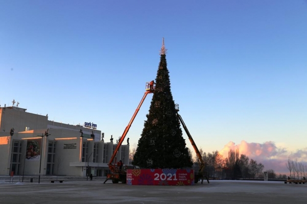 В Ижевске начали украшать главную городскую елку на Центральной площади