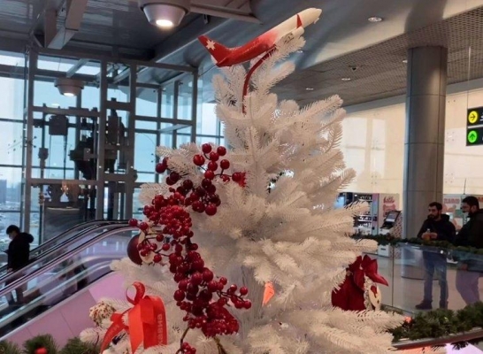 Новогоднюю елку в цветах флага Удмуртии установили в московском аэропорту Домодедово